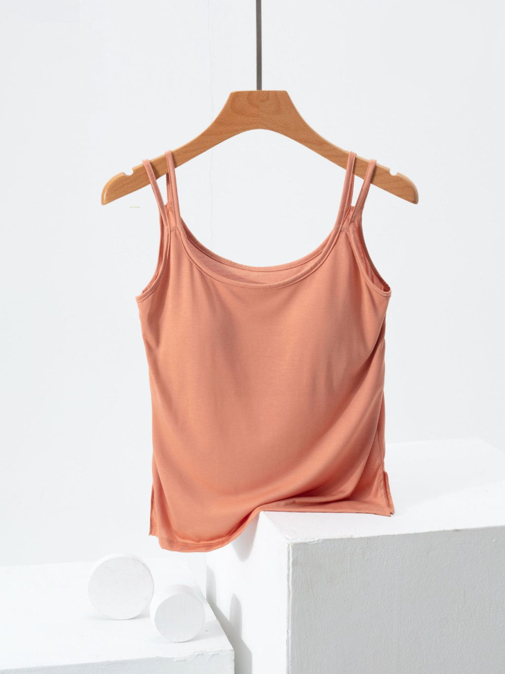 Women's Casual Basic Cami Top Built-in Bra Double Strap Tank Solid Blouses