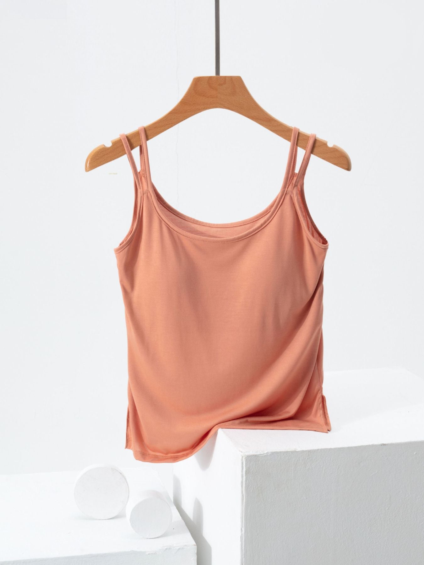 Women's Casual Basic Cami Top Built-in Bra Double Strap Tank Solid Blouses
