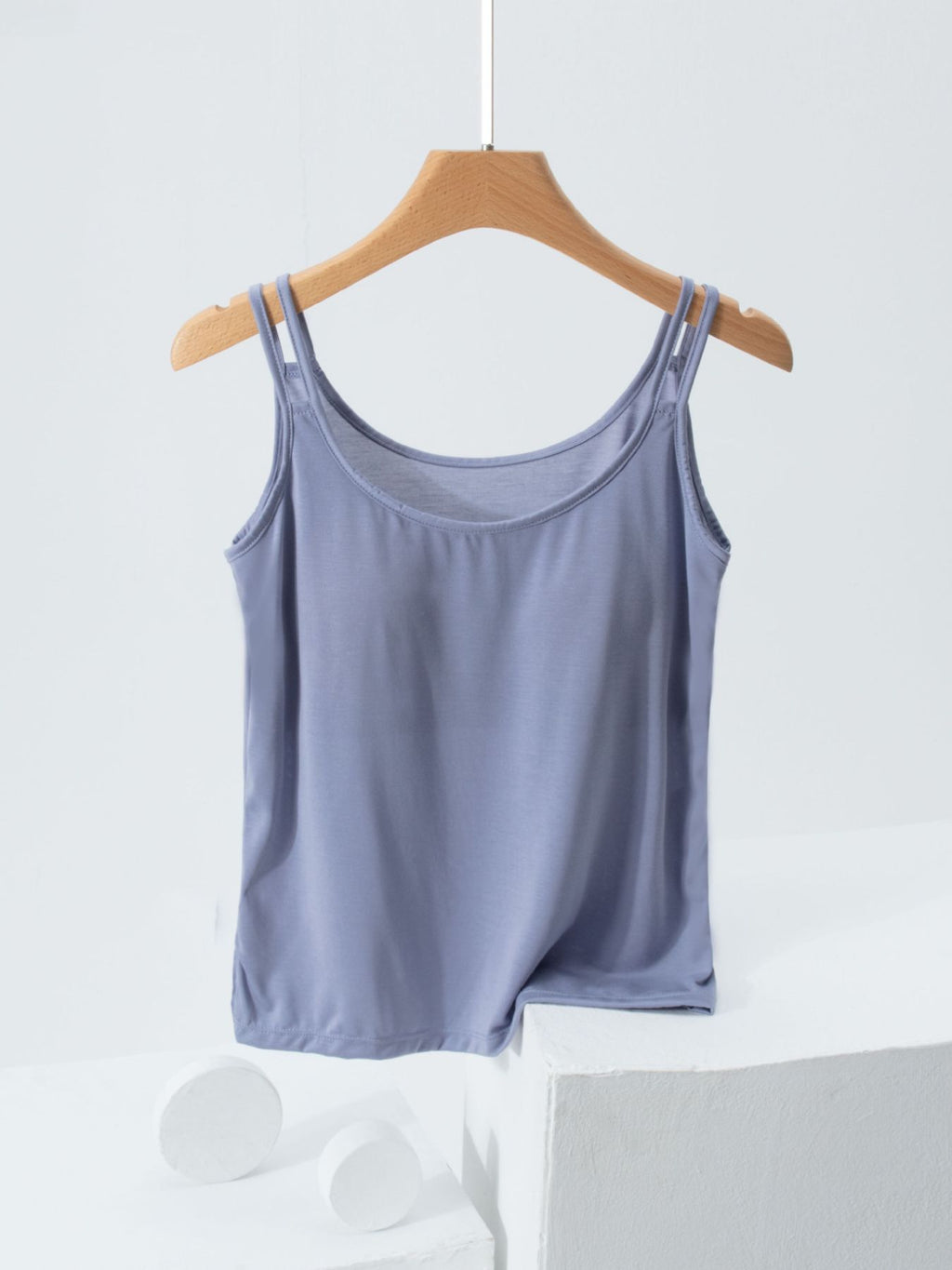 Women's Casual Basic Cami Top Built-in Bra Double Strap Tank Solid Blouses