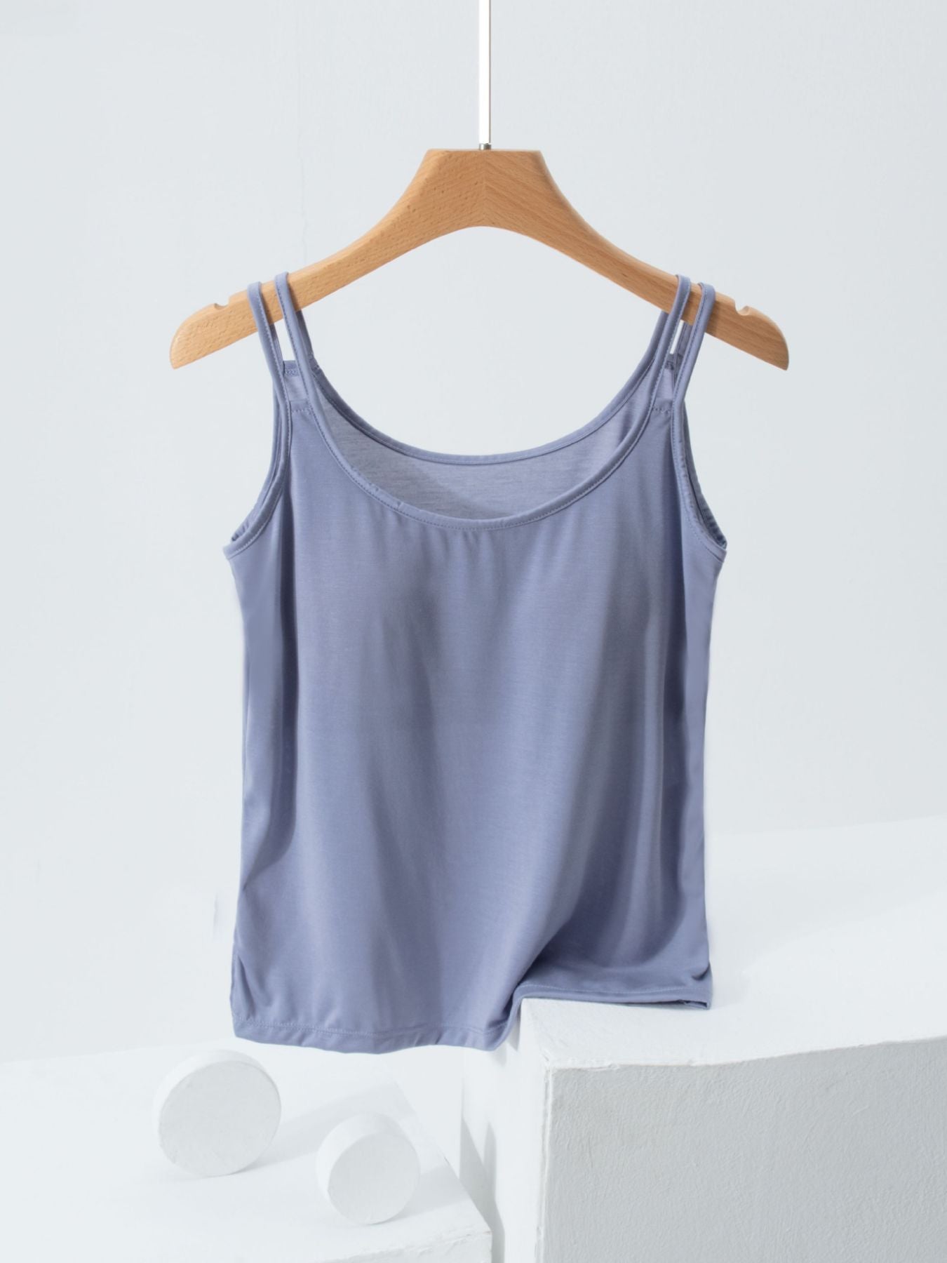 Women's Casual Basic Cami Top Built-in Bra Double Strap Tank Solid Blouses