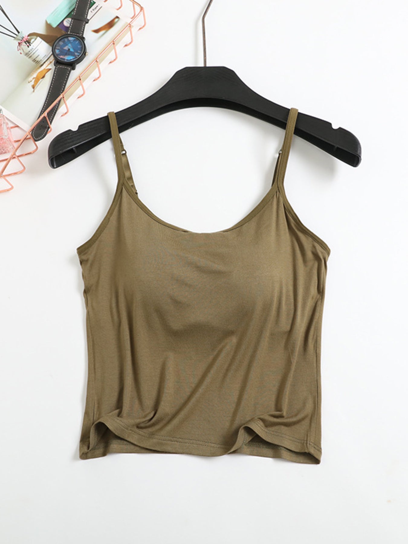 Women's Casual Cami Tops Viscose Lightweight Padded Built-in Bra Tank