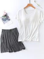 Plus Size Women's Casual Lounge Set Bra Padded Basic T-Shirt and Shorts