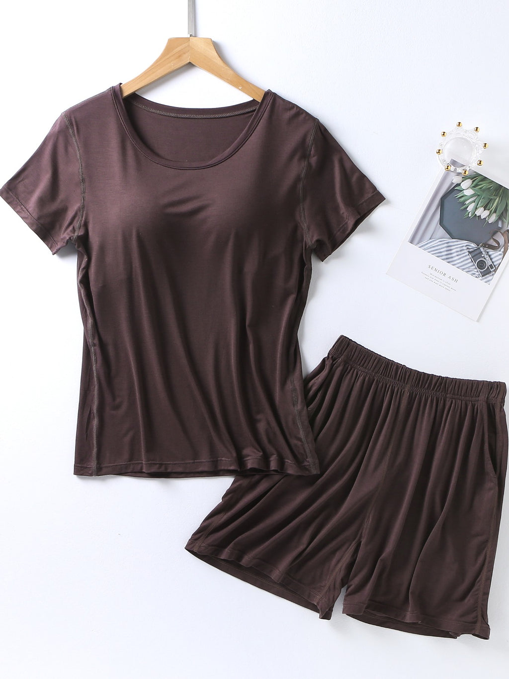 Plus Size Women's Casual Lounge Set Bra Padded Basic T-Shirt and Shorts
