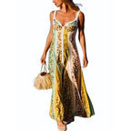 Maxi Dress Floral Stripe Print Sweetheart Neck Sleeveless Cotton Ruffle Long Dress