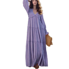 Maxi Dress Ruffle Smocked V-Neck Oversized Ruffle Layered Long Sleeve Loose