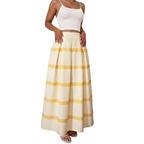 Maxi Skirt Yellow Striped A-Line Ruffle Pleated Elastic High Waisted Casual Skirts
