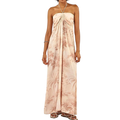 Maxi Dress Floral Taupe Tropical Print Halter Neck Tied Strapless Ruffle High Waist