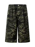 Men's Camouflage Cargo Wide-Leg Capris | 100% Cotton Casual Pants