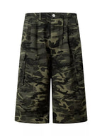 Men's Camouflage Cargo Wide-Leg Capris | 100% Cotton Casual Pants