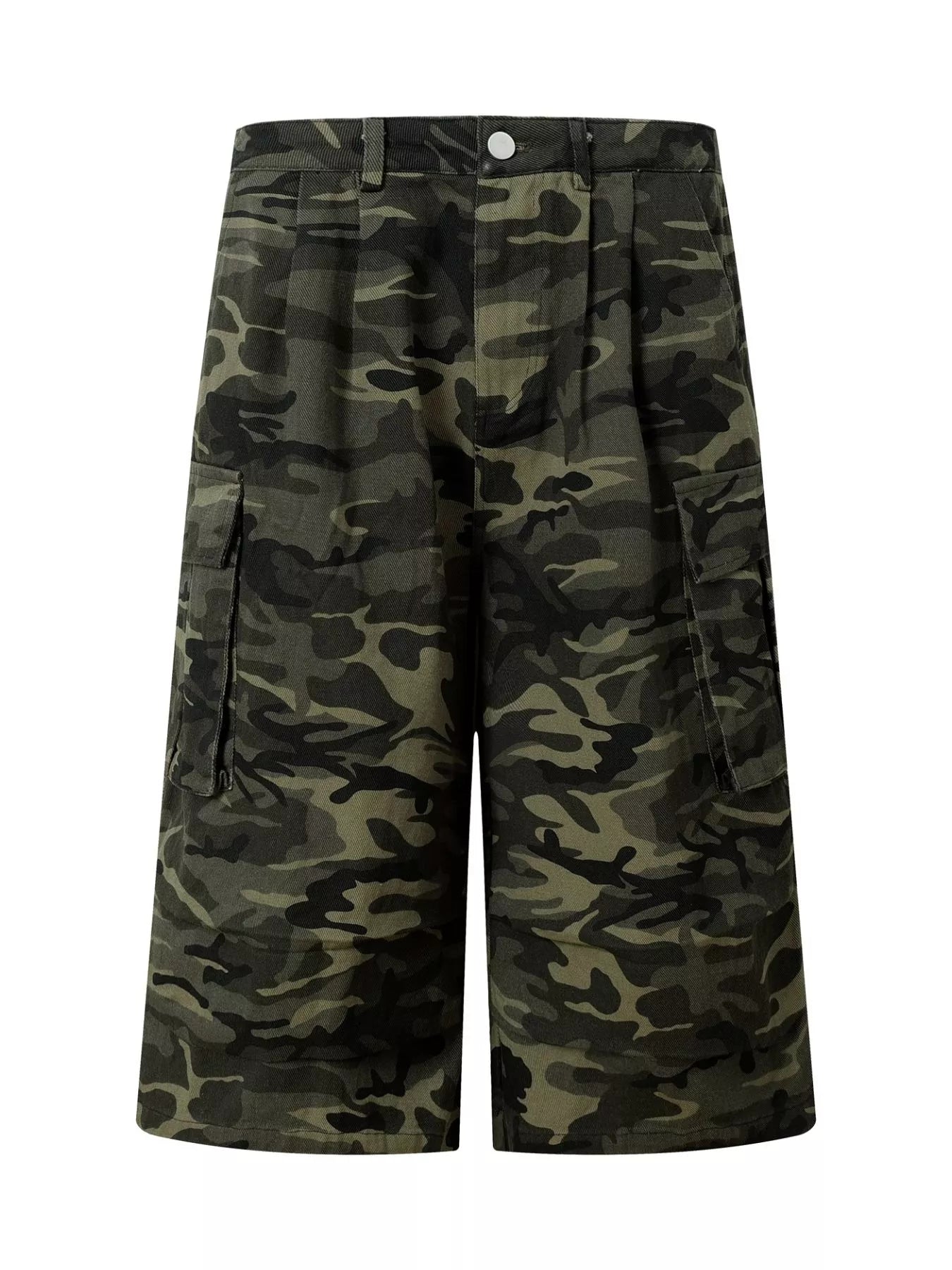 Men's Camouflage Cargo Wide-Leg Capris | 100% Cotton Casual Pants