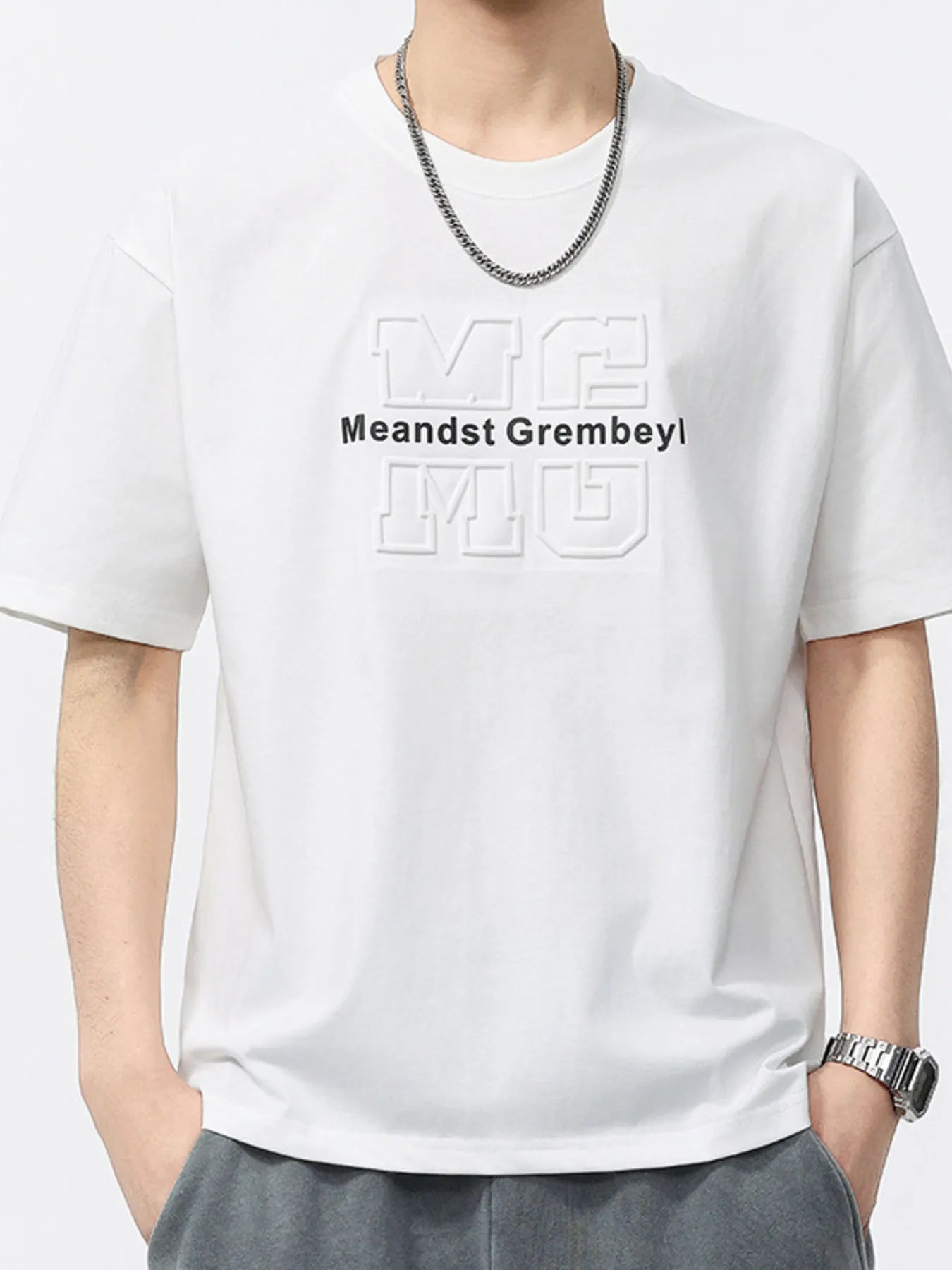 Men's Casual T-Shirt Round Neck Oversized Short Sleeve Top Plus Sizes White