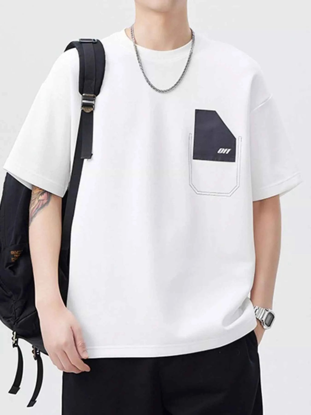 Men's Cotton T-Shirt Casual Pocket Design Top Short Sleeve Plus Sizes