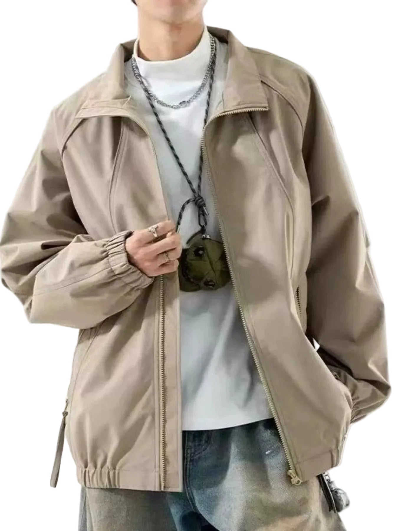 Men's Plus Size Zip-Up Raglan Jacket | Loose Autumn Coat M–XXXXL