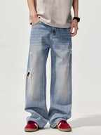 Men's Ripped Jeans Wide Leg Light Blue Washed Basic Style Denim Pants Light Blue Men_s_Ripped_Jeans_Wide_Leg_Light_Blue_Washed_Basic_Style_Denim_Pants Trendsi