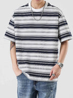 Men's Striped T-Shirt Relaxed Fit Striped Crew Neck Short Sleeve Top Plus Sizes