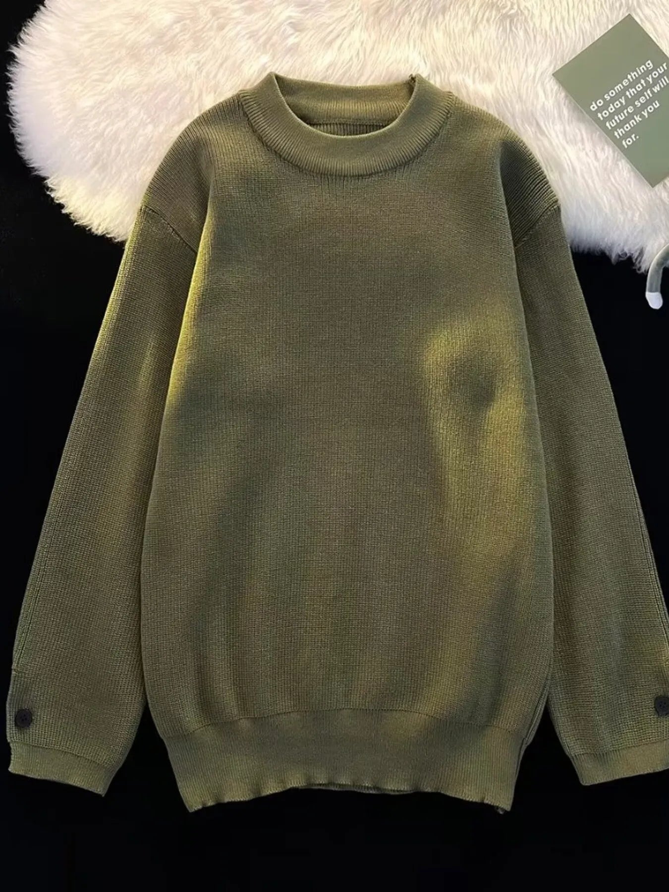 Men's Sweater Round Neck Long Sleeve Basic Style Knit Pullover Plus Sizes Green