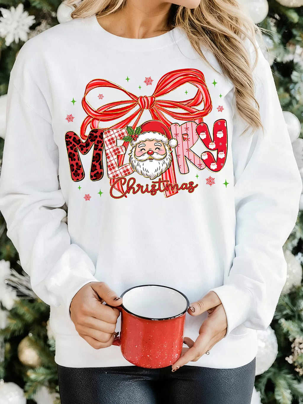 Merry Christmas Women's Sweatshirt White Graphic Long Sleeve Top White Merry_Christmas_Women_s_Sweatshirt_White_Graphic_Long_Sleeve_Top Trendsi