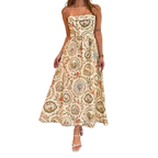 Midi Dress Floral Print Spaghetti Strap Casual Apricot Flower Sleeveless
