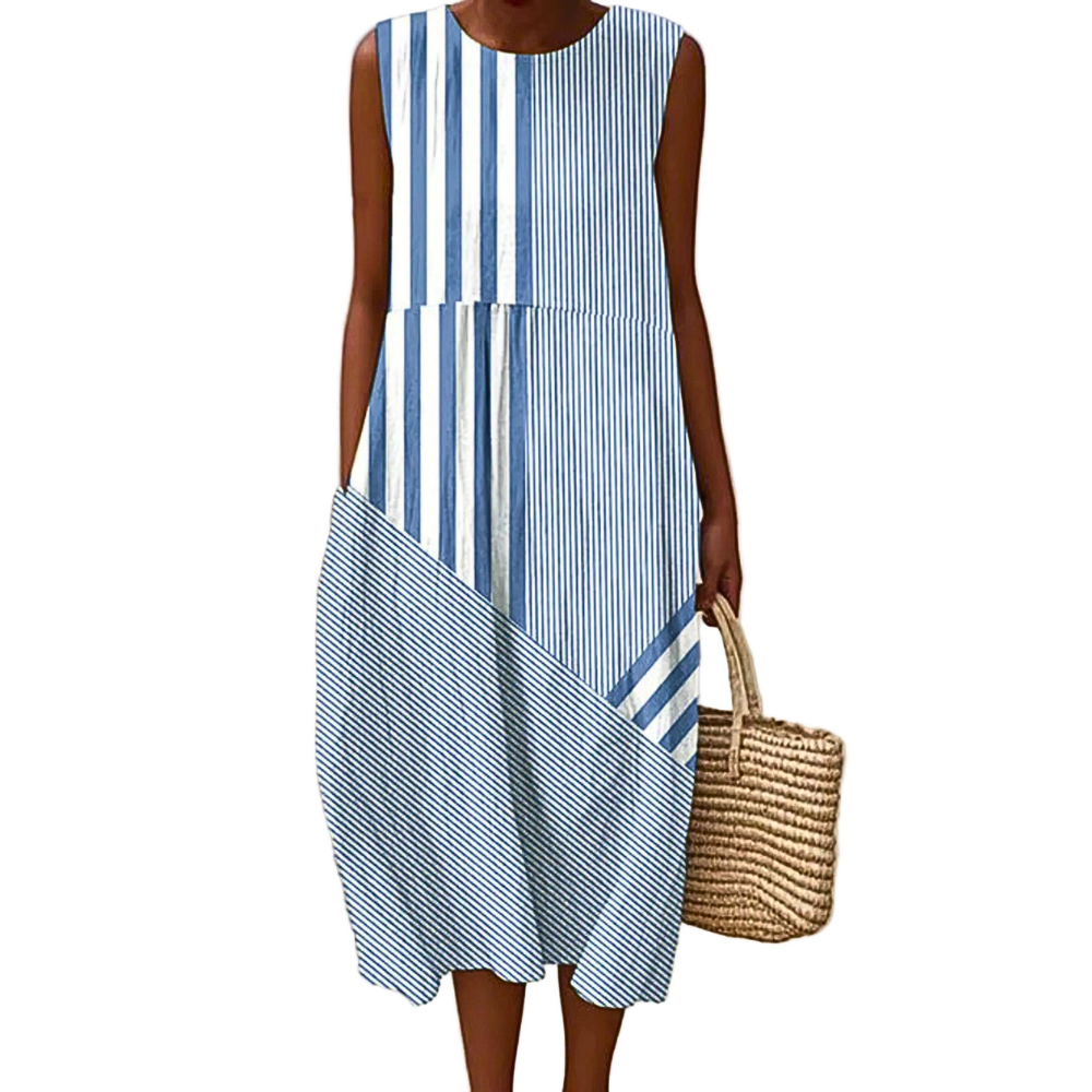 Midi Dress Beach Dress Striped Sleeveless Summer Loose Fit Plus Sizes Casual S-5XL