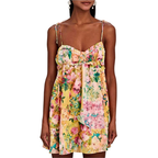 Mini Cami Dress Floral Colorful Print Tie-Shoulder Ruffled Sleeveless