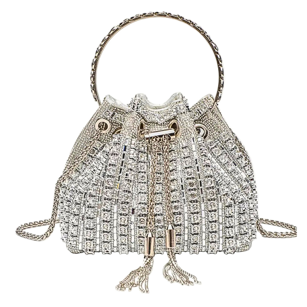 Mini Bucket Rhinestone Beaded Women's Fashion Drawstring Chain Crossbody Bag
