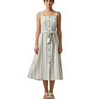Mlle Gabrielle Midi Dress Striped Belted Button Square Neck Cotton Sleeveless
