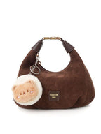 Fashion Women's Suede Tote Bag Cute Bear Charm Lock Strap Small Zipper Purse