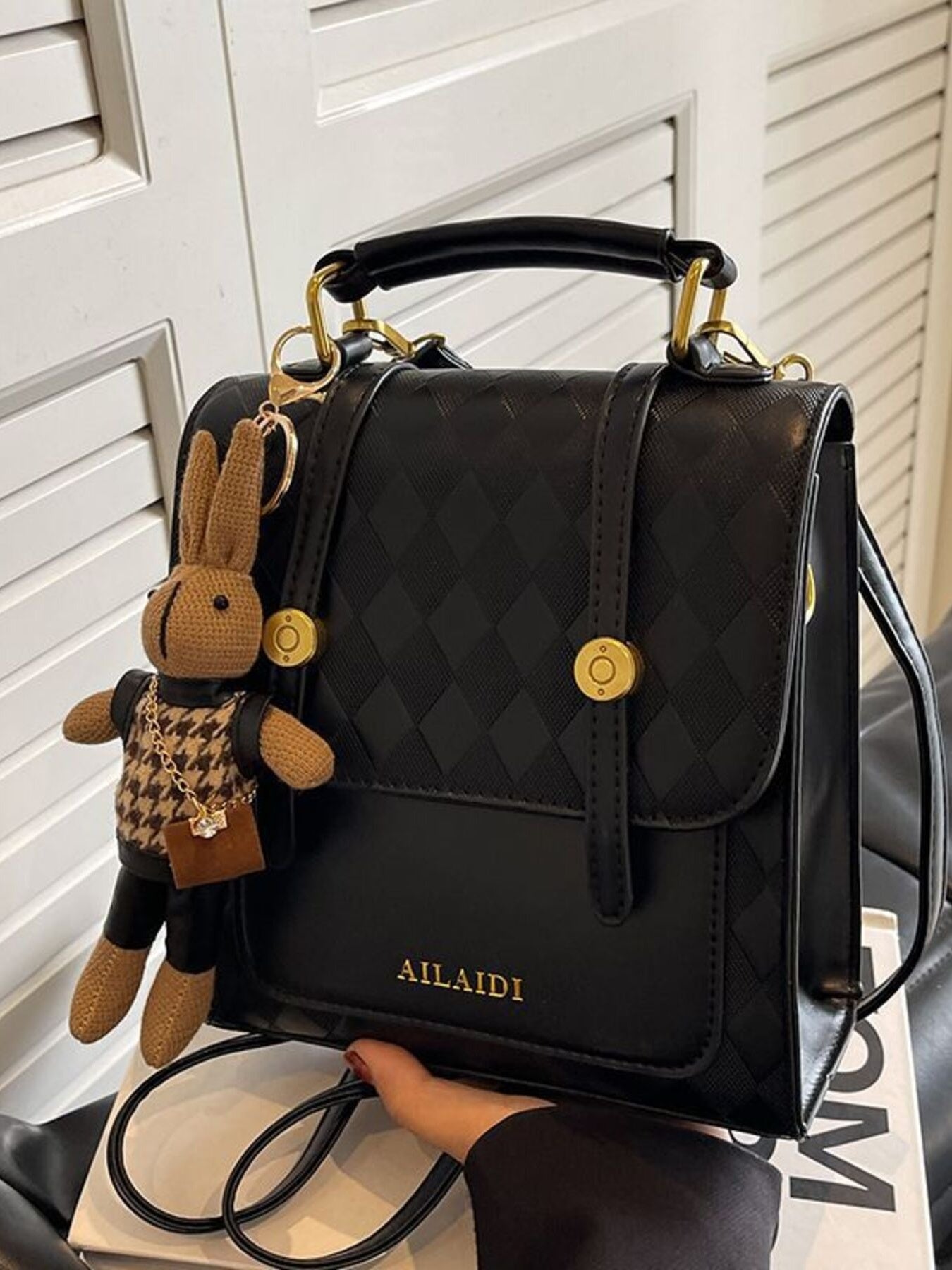 Casual Women's Backpacks Mini Flap Argyle Diamond Minimal Pu Leather Bags