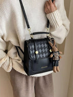 Casual Women's Backpacks Mini Flap Argyle Diamond Minimal Pu Leather Bags