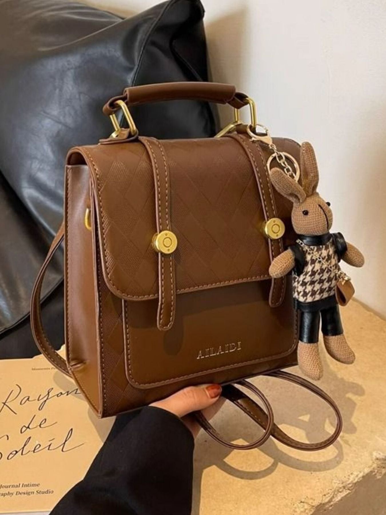 Casual Women's Backpacks Mini Flap Argyle Diamond Minimal Pu Leather Bags
