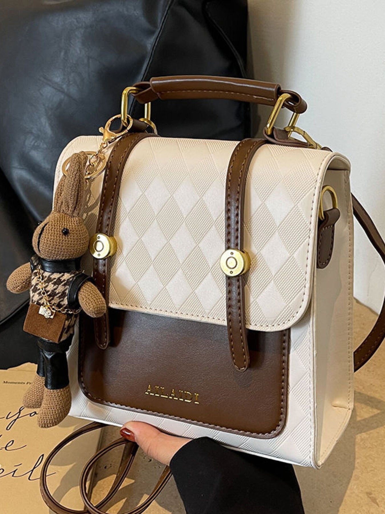 Casual Women's Backpacks Mini Flap Argyle Diamond Minimal Pu Leather Bags