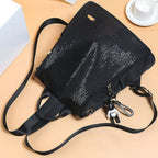 Sequin Backpack Fashion Women's Medium Black Flap Multifunction Shoulder Bag
