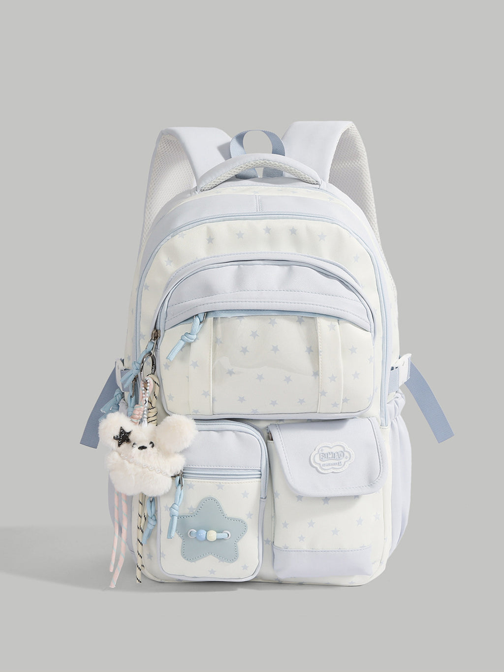 Casual Backpack Star Baby Light Blue Multi Zip Pockets Large Outdoor Bag