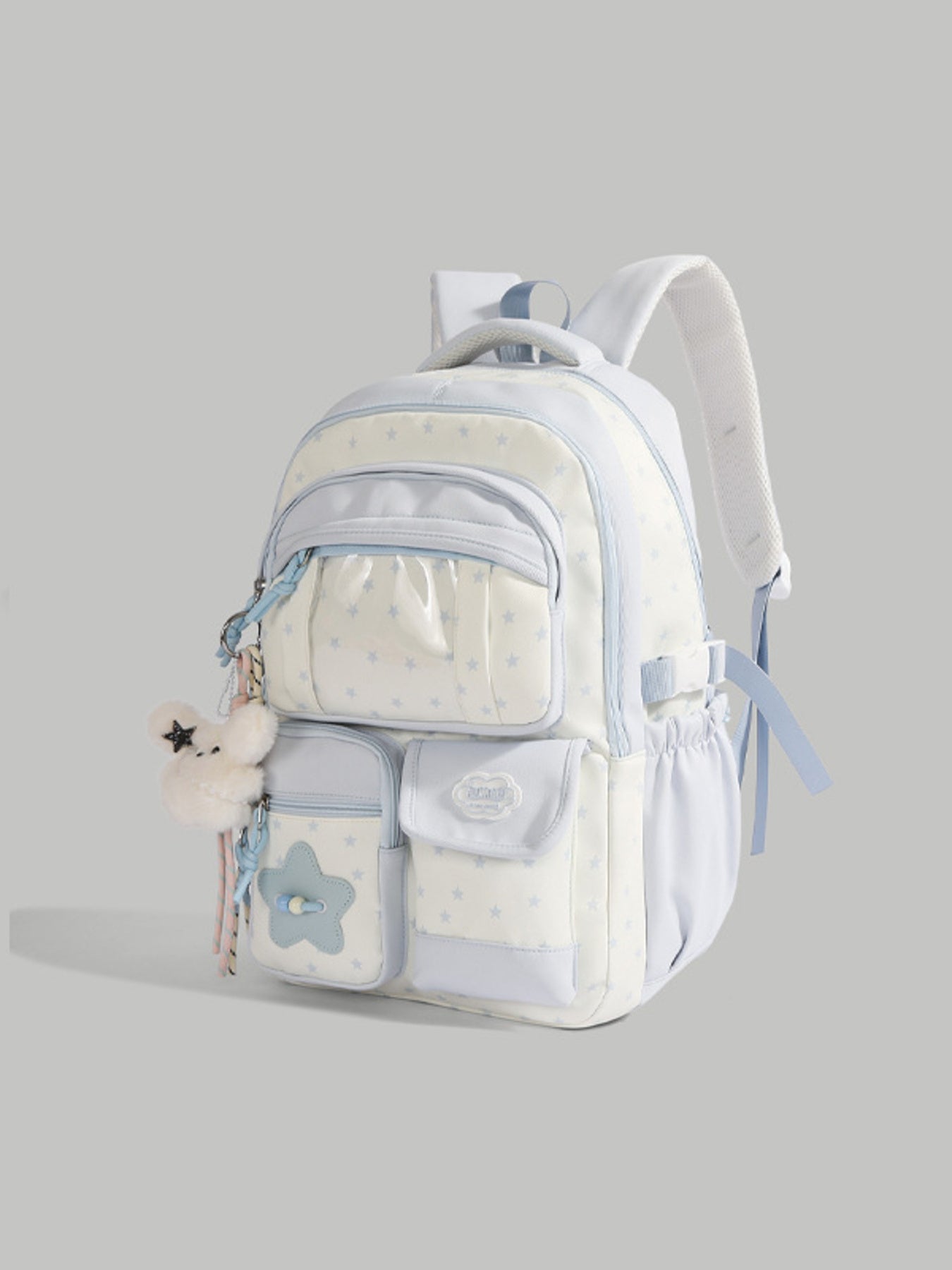 Casual Backpack Star Baby Light Blue Multi Zip Pockets Large Outdoor Bag
