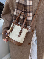 Women's Casual Bucket Crossbody Bag Mini Pu Leather Double Handles Purses