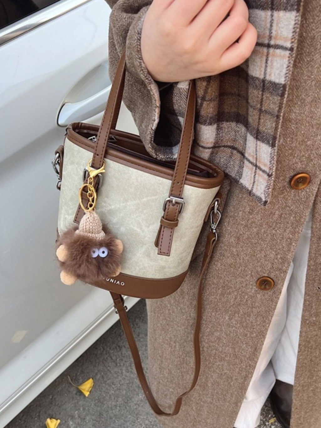Women's Casual Bucket Crossbody Bag Mini Pu Leather Double Handles Purses