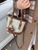 Women's Casual Bucket Crossbody Bag Mini Pu Leather Double Handles Purses