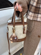 Women's Casual Bucket Crossbody Bag Mini Pu Leather Double Handles Purses