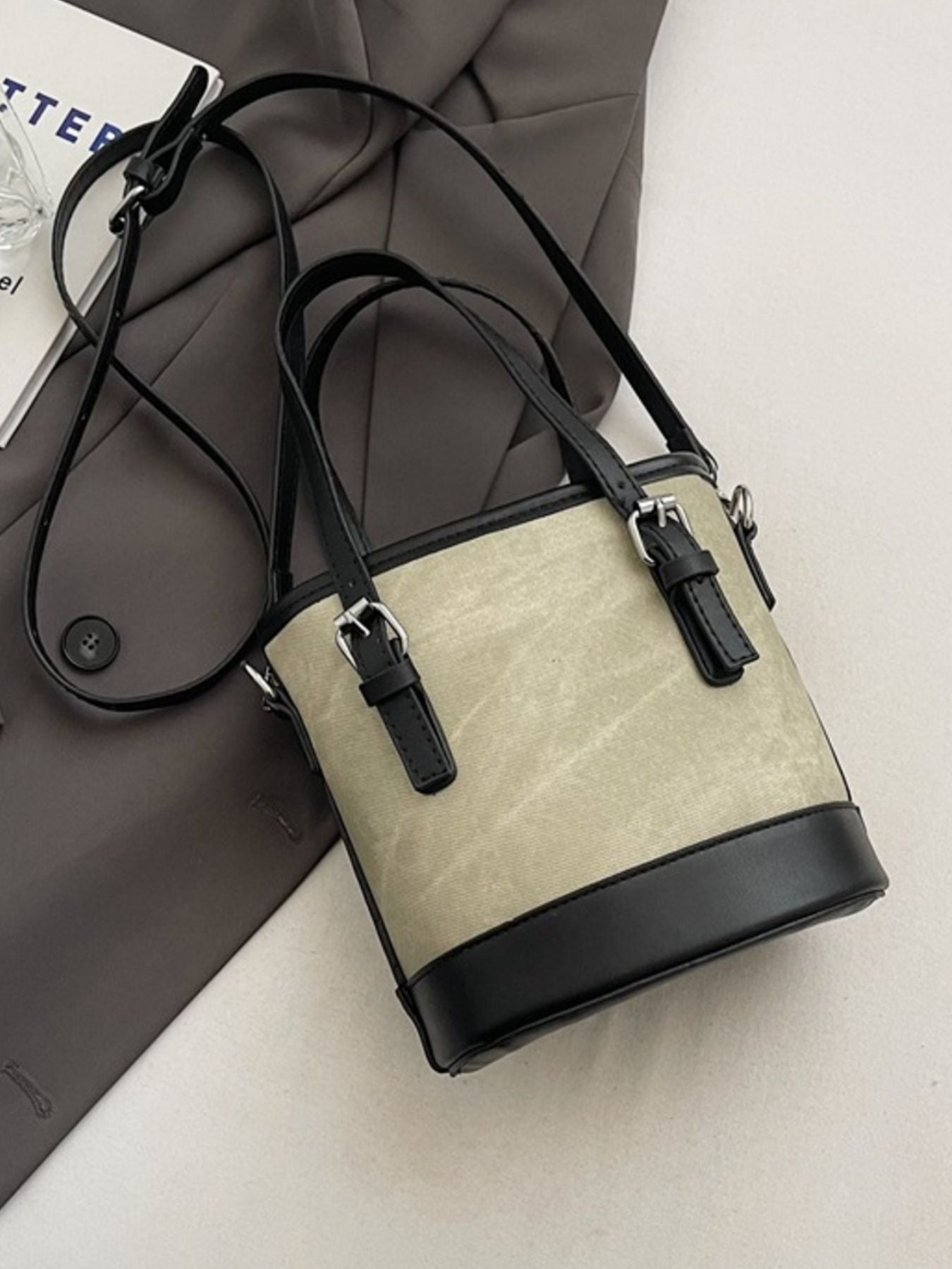 Women's Casual Bucket Crossbody Bag Mini Pu Leather Double Handles Purses