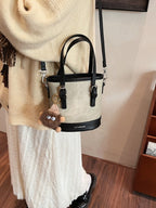 Women's Casual Bucket Crossbody Bag Mini Pu Leather Double Handles Purses