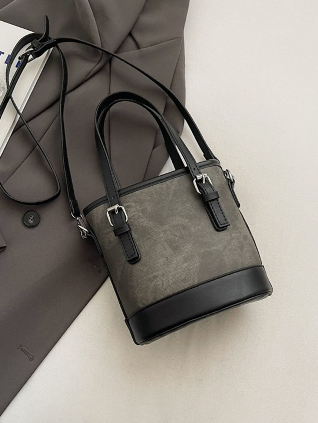 Women's Casual Bucket Crossbody Bag Mini Pu Leather Double Handles Purses