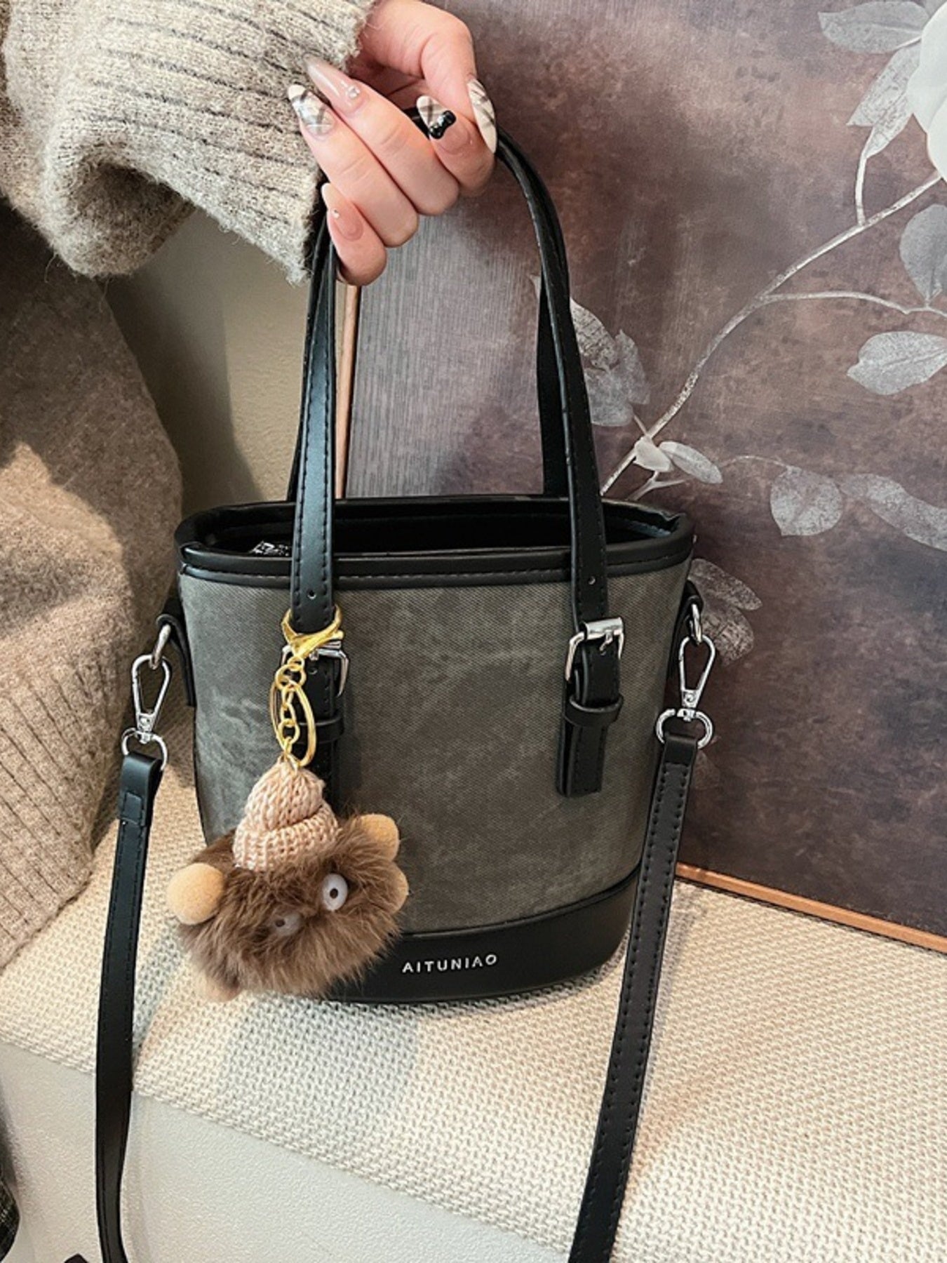 Women's Casual Bucket Crossbody Bag Mini Pu Leather Double Handles Purses