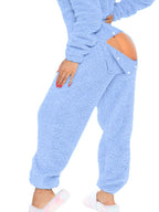 Women's Fleece Jumpsuit Hooded Zip V-Neck Open Back Snap Long Sleeve Overall