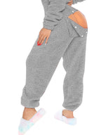 Women's Fleece Jumpsuit Hooded Zip V-Neck Open Back Snap Long Sleeve Overall