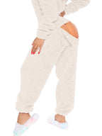Women's Fleece Jumpsuit Hooded Zip V-Neck Open Back Snap Long Sleeve Overall