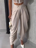 Women's Fashion Pleated Pants High-Waisted Wide Leg Balloon Casual Trousers