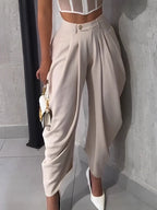 Women's Fashion Pleated Pants High-Waisted Wide Leg Balloon Casual Trousers