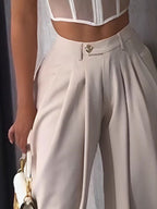 Women's Fashion Pleated Pants High-Waisted Wide Leg Balloon Casual Trousers