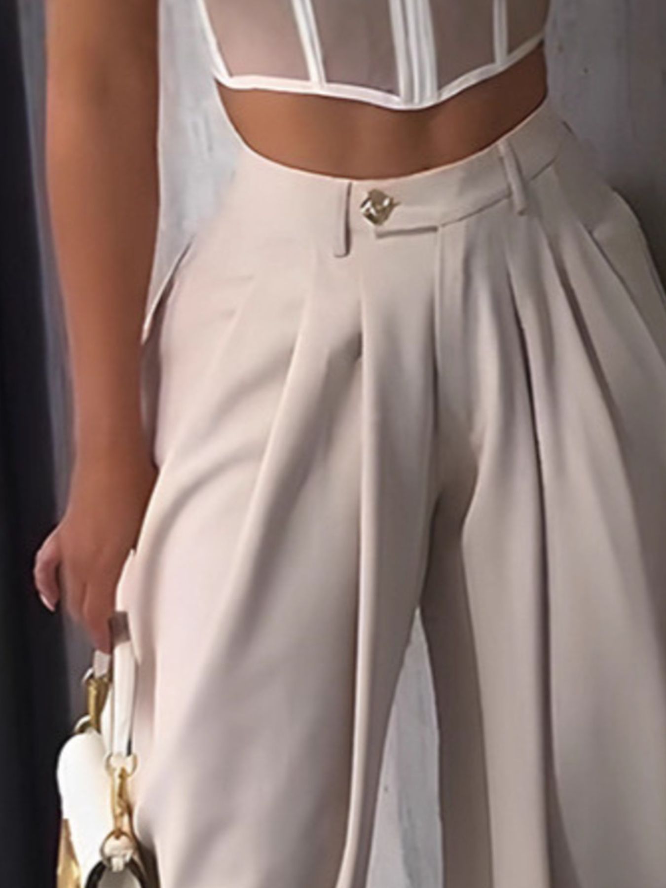 Women's Fashion Pleated Pants High-Waisted Wide Leg Balloon Casual Trousers