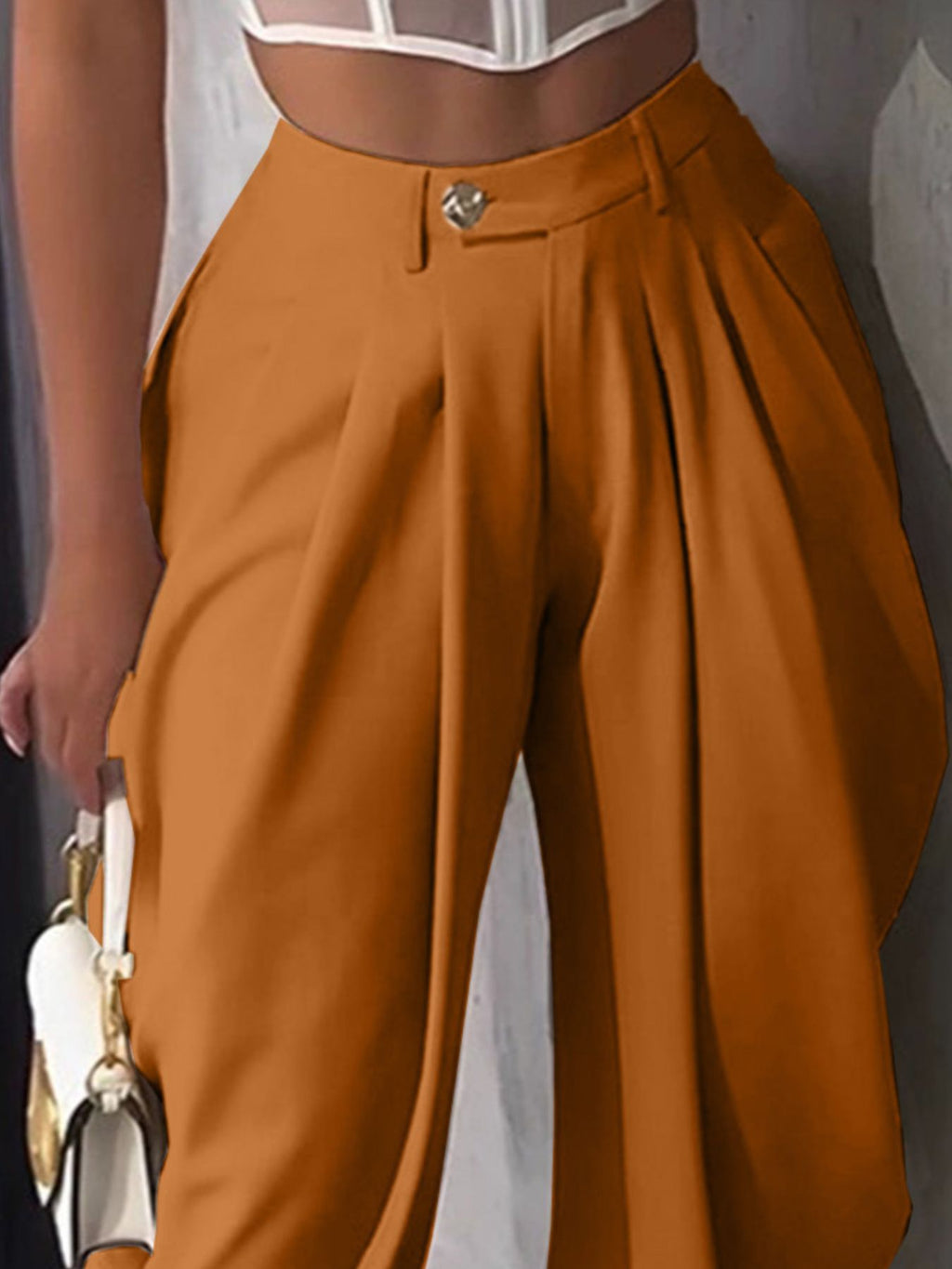 Women's Fashion Pleated Pants High-Waisted Wide Leg Balloon Casual Trousers